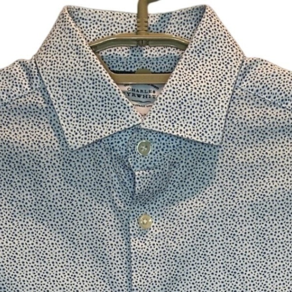 Charles Tyrwhitt Shirt 15.5/32 Mens Blue White Floral Extra Slim Fit Button Down